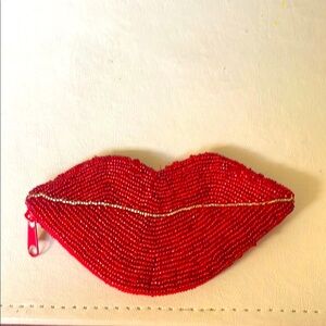 #Red Beaded Lip-Shaped change purse